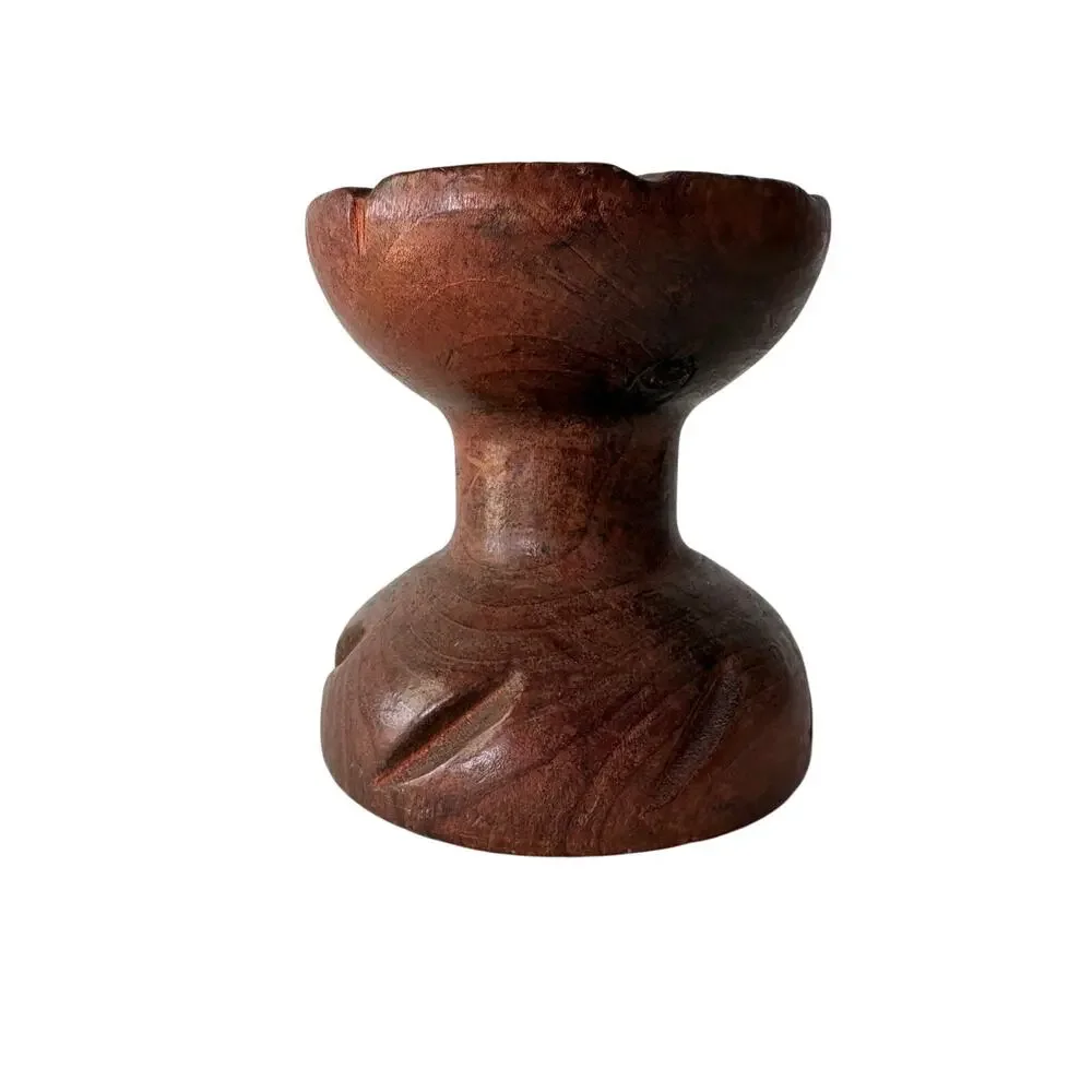 Vintage Hand Carved Wood Lotus Flower Candle Holder Boho MCM Decor 4.25”